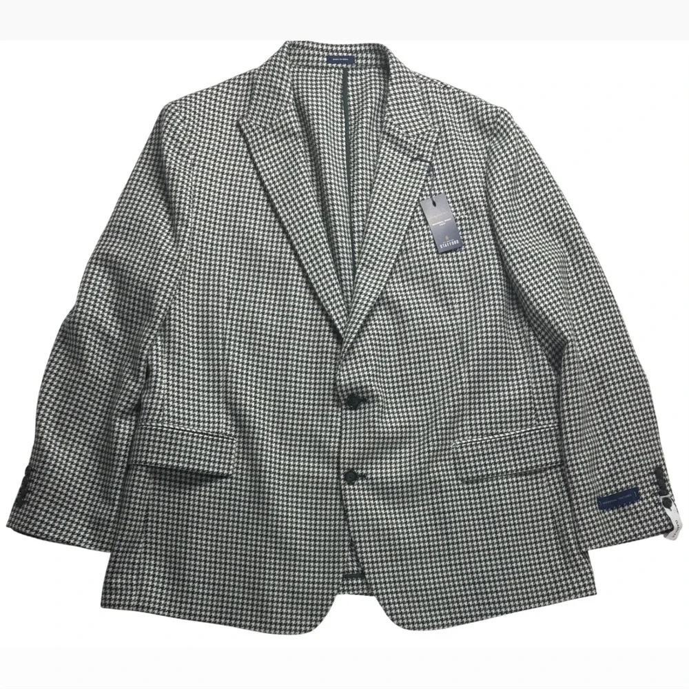 Stafford Mens 50R Sport Coat Blazer Green Houndstooth Wool Blend Classic Fit New